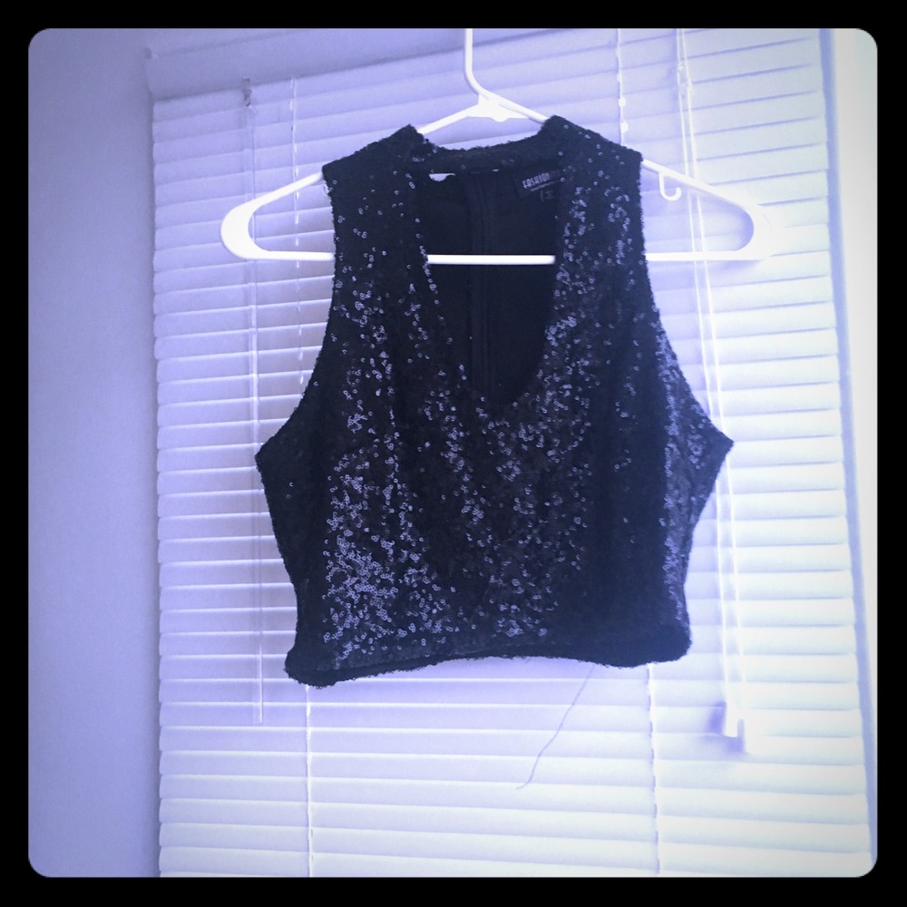 Black sparkling crop top